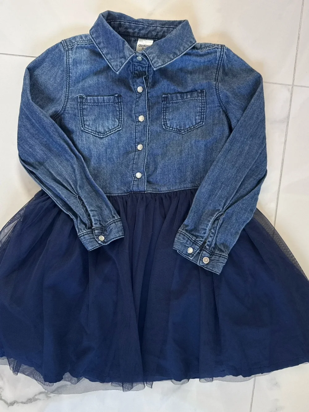 OshKosh B'gosh Denim Shirt Dress with Navy Tulle Skirt